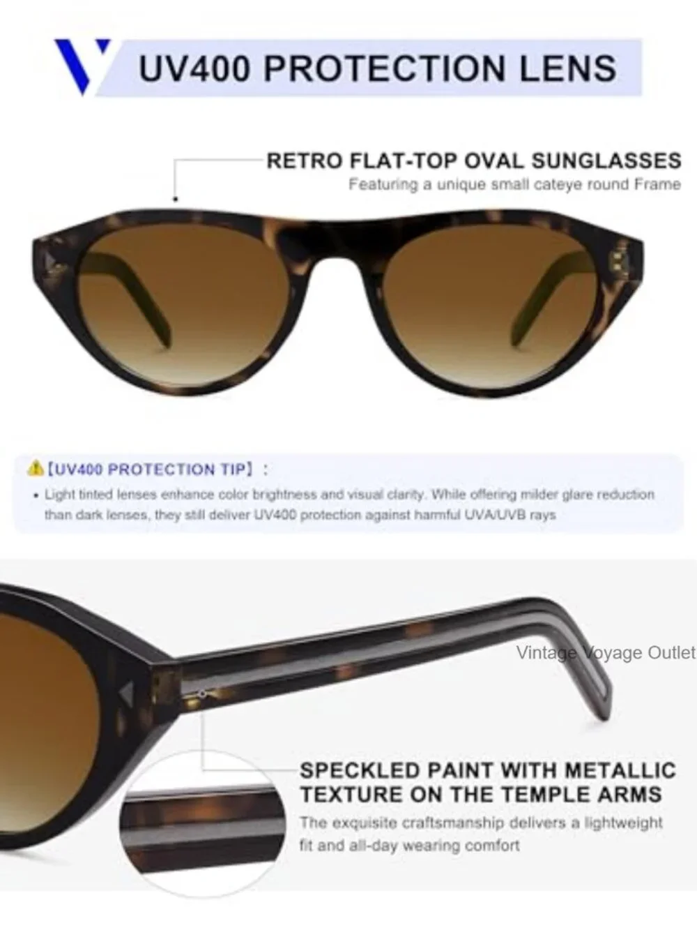 Retro Oval Cateye Sunglasses UV400 Protection Lightweight Plastic Frame